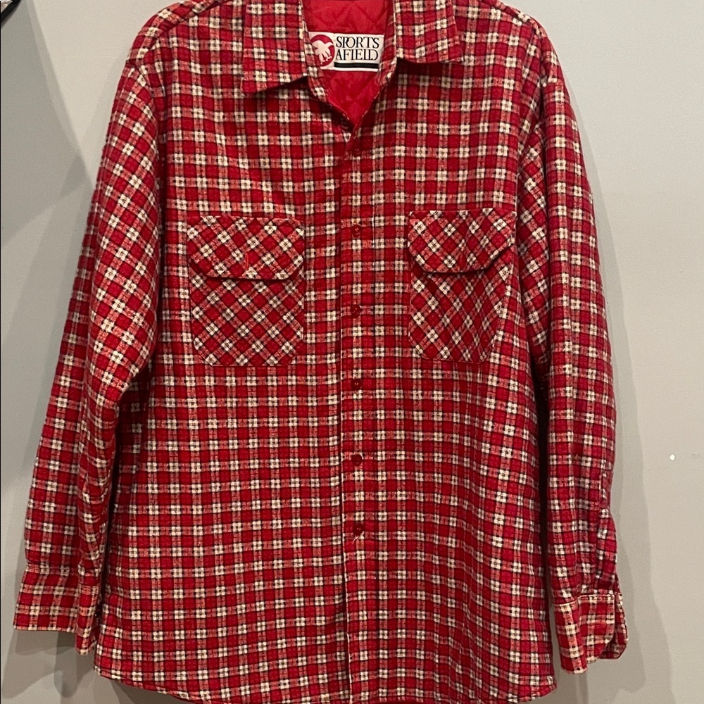 Sports Afield Red Plaid Shirt vintage men’s large quilted lining